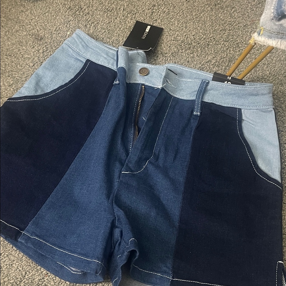 Fashion Nova Two-Tone Blue Jean Shorts
